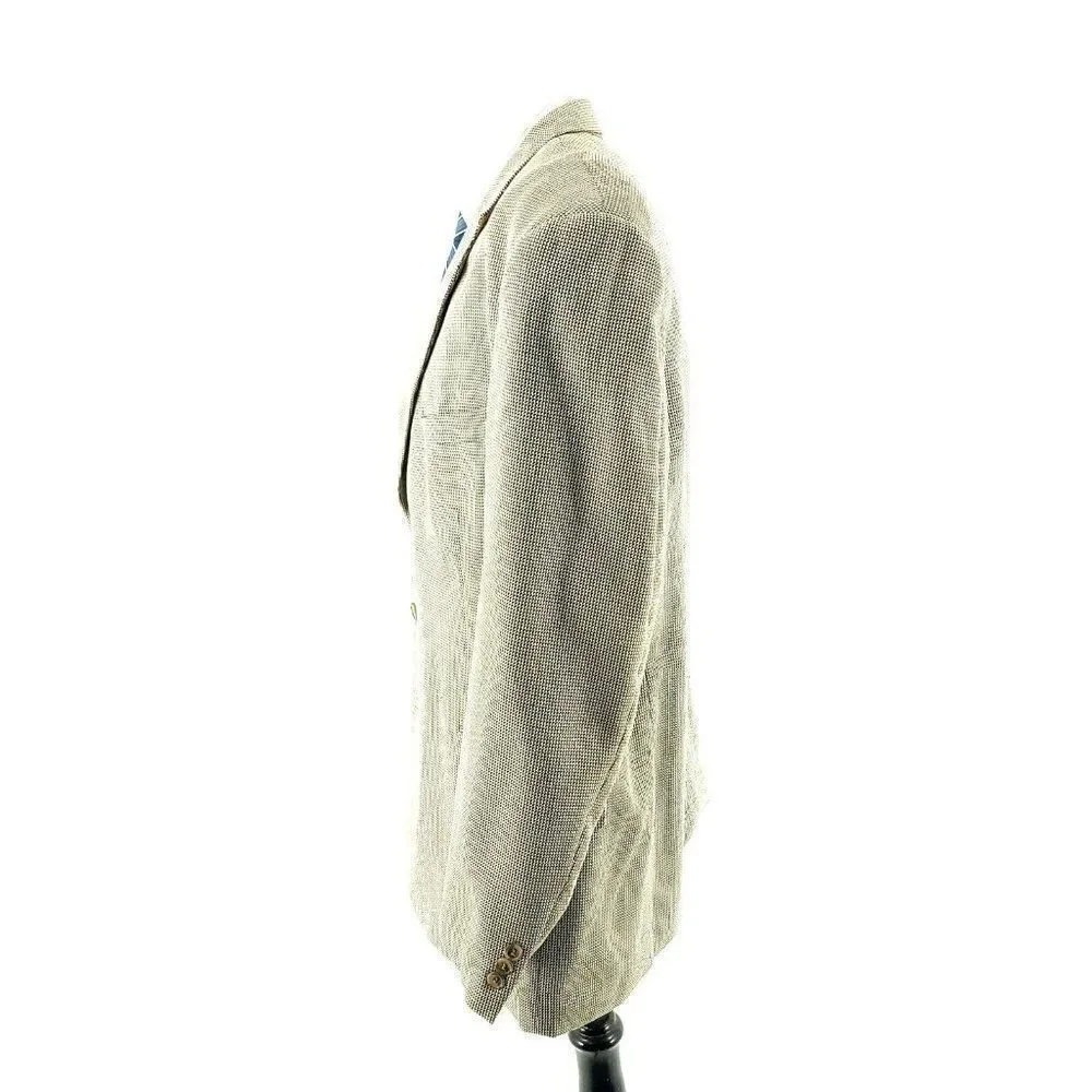Adolfo Silk Wool 3 Button Sport Coat 44R Black Tan Nailshead‎ Check